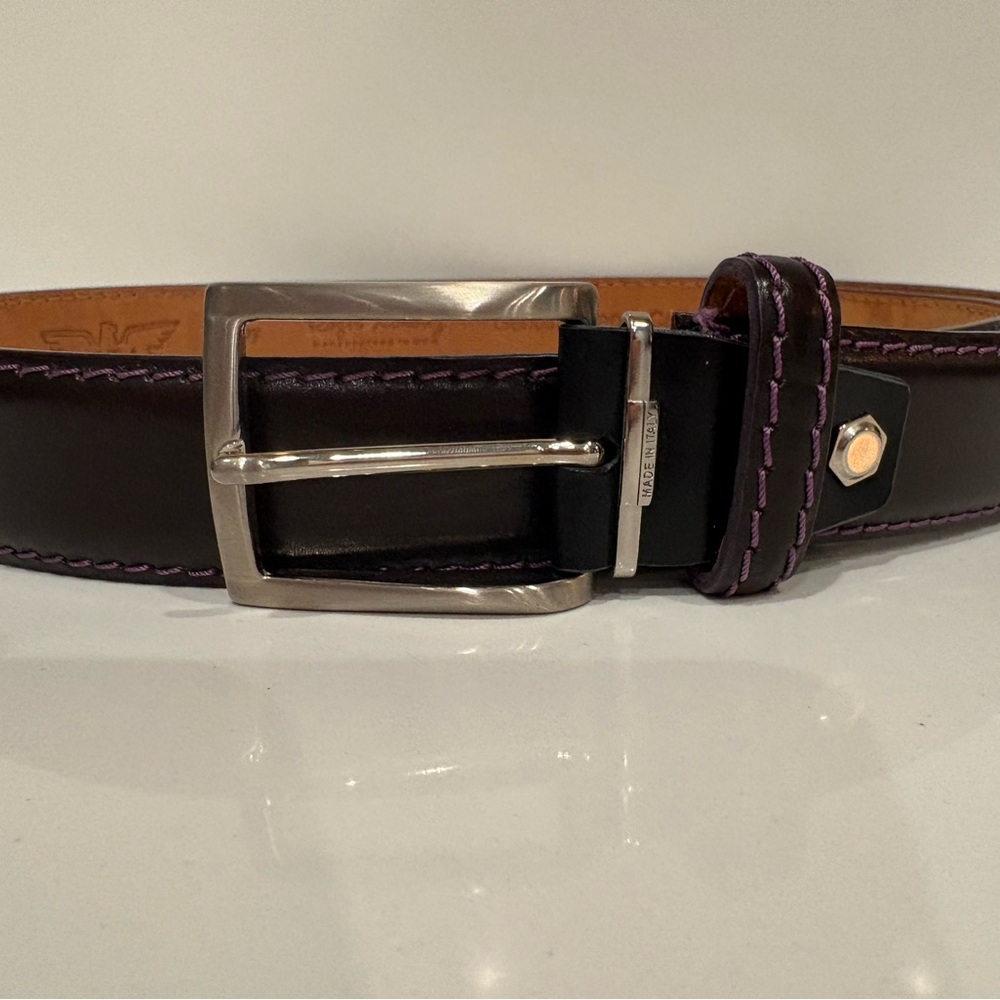 Men's Antas Roger Ximenez Brown Leather Belt With Purple Stitching